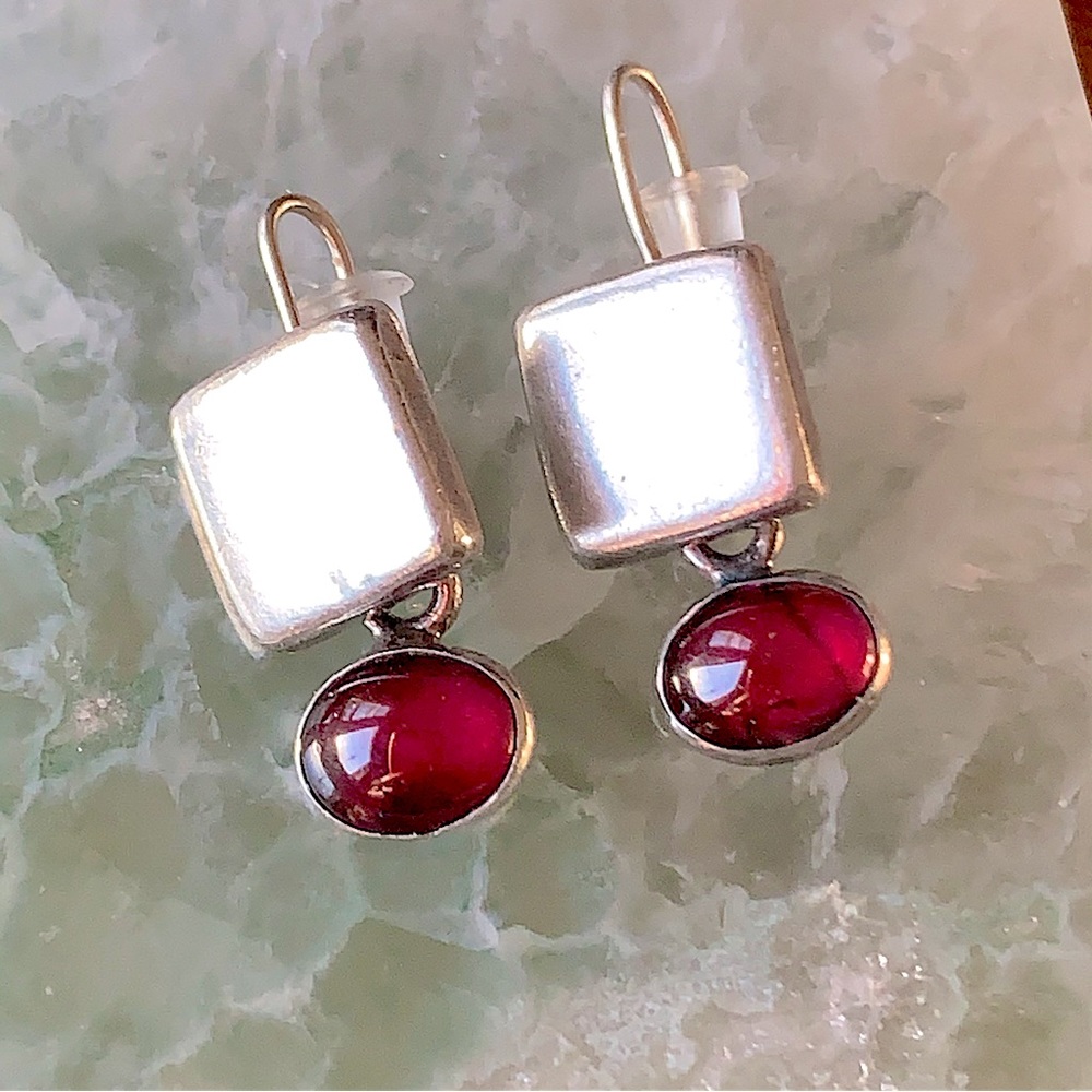 925 Sterling Silver Amethyst Modernist Earrings